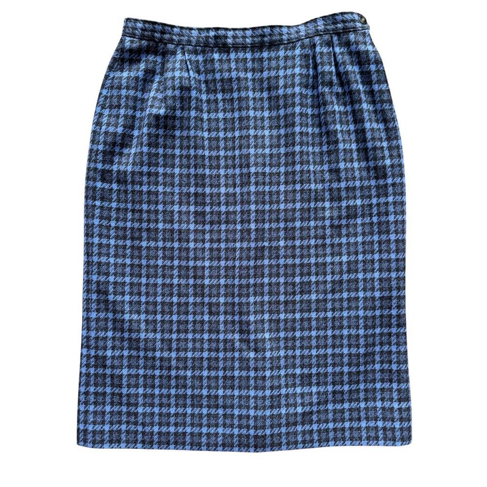 Pendleton Vintage 100% Wool Skirt Women Sz 12 Blue Gray Midi Houndstooth preppy‎